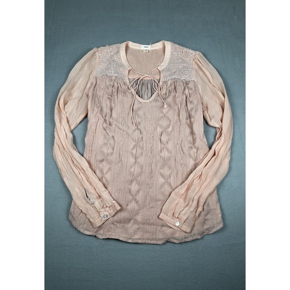 Anthropologie Tops - Anthropologie Tiny Pink Embroidered Boho Lace Blouse Long Sleeve Womens XS Fairy